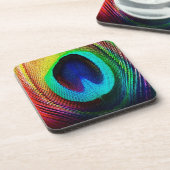 Lebhaftes Peacock Feather Getränkeuntersetzer (Linke Seite)