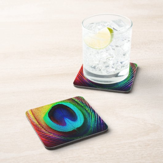 Lebhaftes Peacock Feather Getränkeuntersetzer (Rechte Seite)