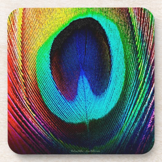 Lebhaftes Peacock Feather Getränkeuntersetzer (Vorderseite)