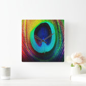 Lebhaftes Peacock Feather Quadratische Wanduhr (Zuhause)