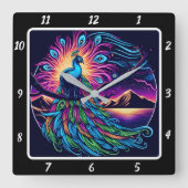 Lebhaftes Peacock Glow Quadratische Wanduhr (Vorderseite)