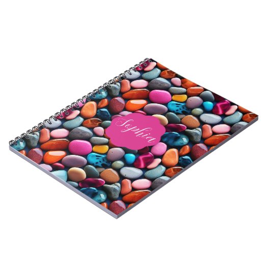 Lebhaftes Pebbles Pink Spiral Foto Notebook Notizblock (Linke Seite)