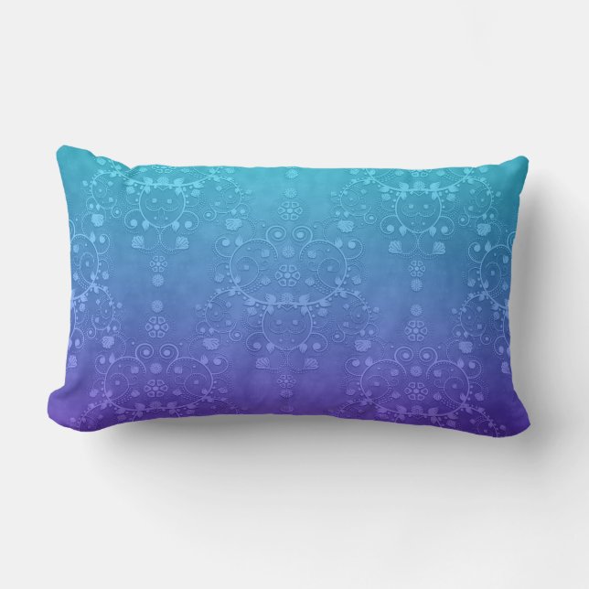 Lebhaftes Periwinkle zum Aqua Extravagant Damask M Lendenkissen (Vorderseite)