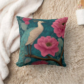 Lebhaftes Pfau- und rosa Blumenmuster Kissen (Decke)