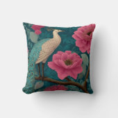 Lebhaftes Pfau- und rosa Blumenmuster Kissen (Vorderseite)