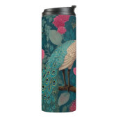 Lebhaftes Pfau- und rosa Blumenmuster Thermosbecher (Nach links gedreht)