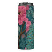 Lebhaftes Pfau- und rosa Blumenmuster Thermosbecher (Rückseite)