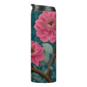 Lebhaftes Pfau- und rosa Blumenmuster Thermosbecher (Nach rechts gedreht)