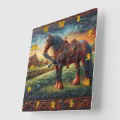 Lebhaftes Pferd in farbenfroher Landschaft Quadratische Wanduhr (Winkel)