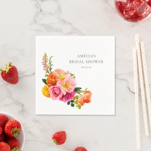 Lebhaftes Pink Poppies Blumenblut Brautparty Serviette (Beispiel)