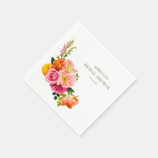 Lebhaftes Pink Poppies Blumenblut Brautparty Serviette (Ecke)