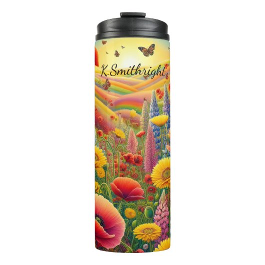 Lebhaftes Poppy Lupine Rainbow Field Thermosbecher (Vorderseite)