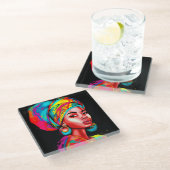 Lebhaftes Portrait mit farbenfroher Kopfbedeckung Glasuntersetzer (Schrägansicht)