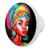 Lebhaftes Portrait mit farbenfroher Kopfbedeckung Keramikknauf (Rechts)