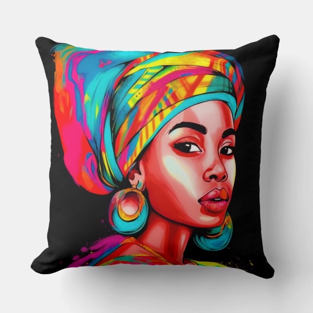 Lebhaftes Portrait mit farbenfroher Kopfbedeckung Kissen (Vorderseite)