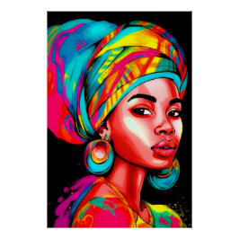 Lebhaftes Portrait mit farbenfroher Kopfbedeckung Poster