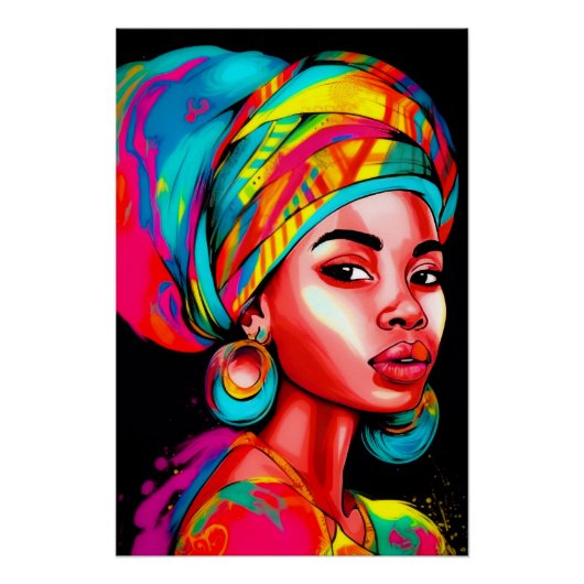 Lebhaftes Portrait mit farbenfroher Kopfbedeckung Poster (Vorderseite)