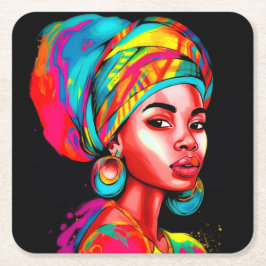 Lebhaftes Portrait mit farbenfroher Kopfbedeckung Rechteckiger Pappuntersetzer