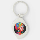Lebhaftes Portrait mit farbenfroher Kopfbedeckung Schlüsselanhänger (Vorderseite)