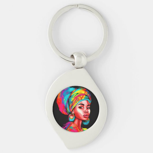 Lebhaftes Portrait mit farbenfroher Kopfbedeckung Schlüsselanhänger (Vorderseite)