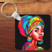 Lebhaftes Portrait mit farbenfroher Kopfbedeckung Schlüsselanhänger (Vorderseite)