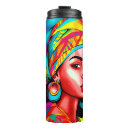 Lebhaftes Portrait mit farbenfroher Kopfbedeckung Thermosbecher