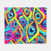 Lebhaftes psychedelisches Augenmuster Fleecedecke (Vorderseite (Horizontal))
