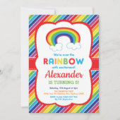 Lebhaftes Rainbow Birthday Party - farbenfrohe Mus Einladung (Vorderseite)