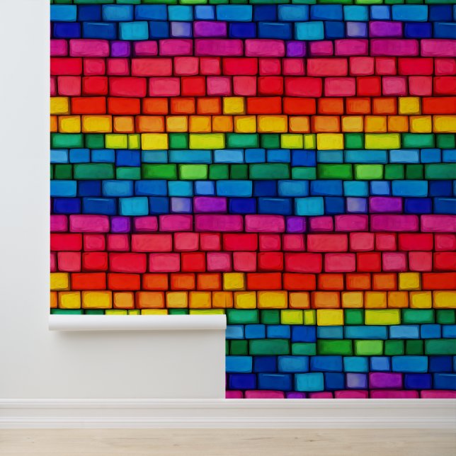 Lebhaftes Rainbow Brick-Muster Tapete (Anwendung)