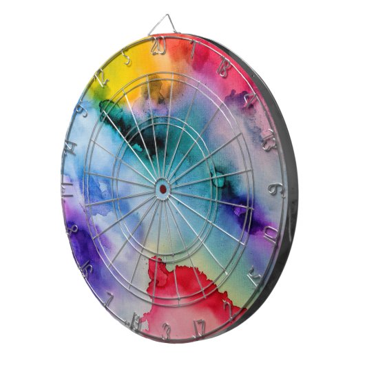 Lebhaftes Regenbogen-Wasserfarbmuster Dartscheibe (Vorderseite rechts)