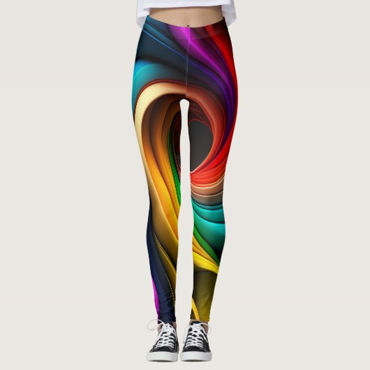 Lebhaftes, regenbogenfarbenes abstraktes Design Leggings (Vorderseite)
