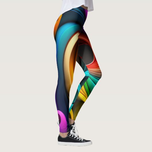 Lebhaftes, regenbogenfarbenes abstraktes Design Leggings (Rechts)