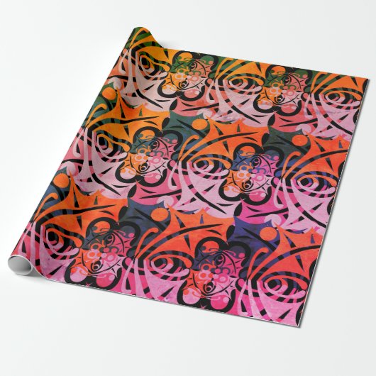 Lebhaftes Retro-Abstraktes LEAF-Muster Geschenkpapier (Ungerollt)