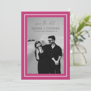Lebhaftes rosa, feines Foto an der Grenze Moderne Save The Date