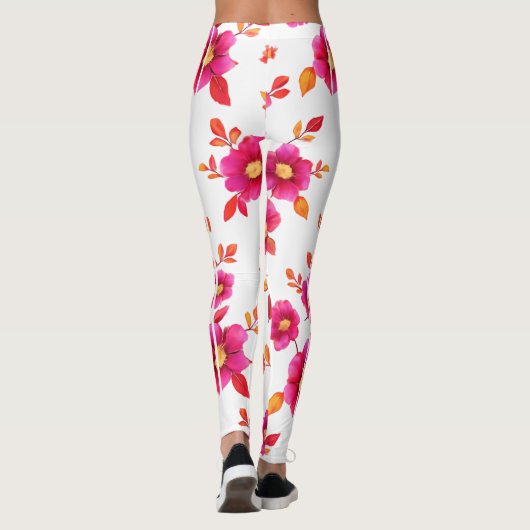 Lebhaftes rosa, florales Wasserfarbmuster Leggings (Rückseite)