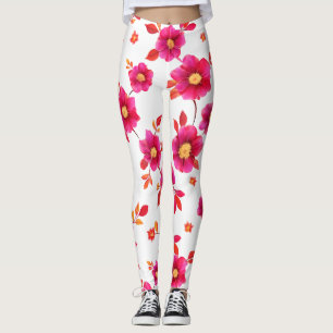 Lebhaftes rosa, florales Wasserfarbmuster Leggings