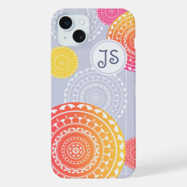 Lebhaftes rosa Gelbes Random Mandala Monogram iPhone 15 Plus Hülle