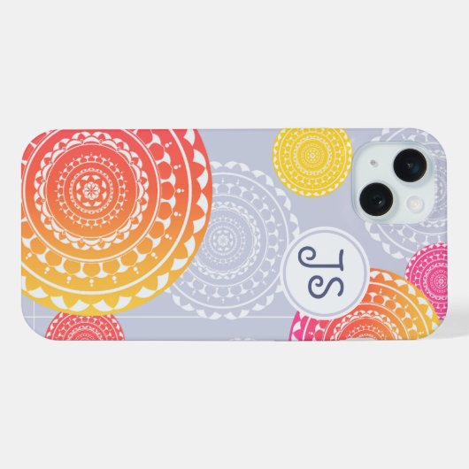 Lebhaftes rosa Gelbes Random Mandala Monogram iPhone Hülle (Rückseite (Horizontal))