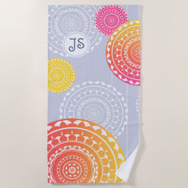 Lebhaftes rosa Gelbes Random Mandala Monogram Strandtuch