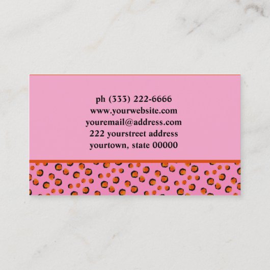 Lebhaftes rosa Leopard Animal Print Monogram Visitenkarte (Rückseite)