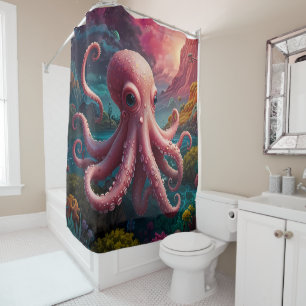 Lebhaftes, rosa Octopus Unterwasser-Meer-Leben-Bad Duschvorhang