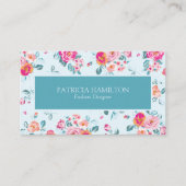 Lebhaftes rosa Rosen Blumenmuster auf Minze Visitenkarte (Vorderseite)