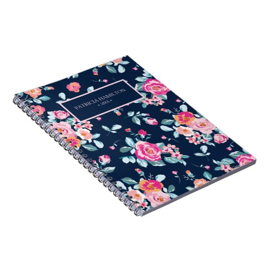 Lebhaftes rosa Rosen Vintages Muster Notizblock (Rechte Seite)