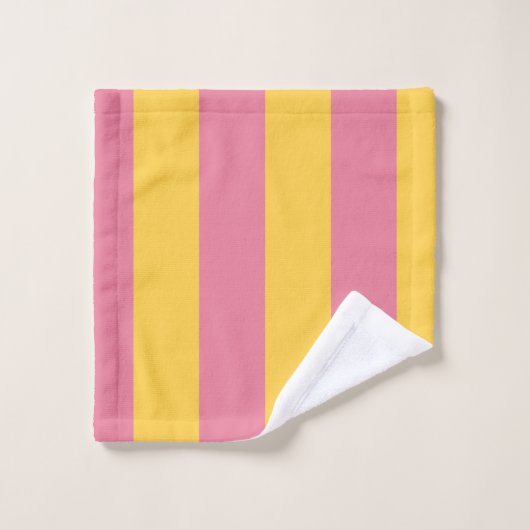 Lebhaftes rosa und gelbes vertikal gestreiftes Mus Badhandtuch Set (Waschlappen)