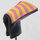 Lebhaftes rosa und gelbes vertikal gestreiftes Mus Golf Headcover (3/4 Vorderseite)