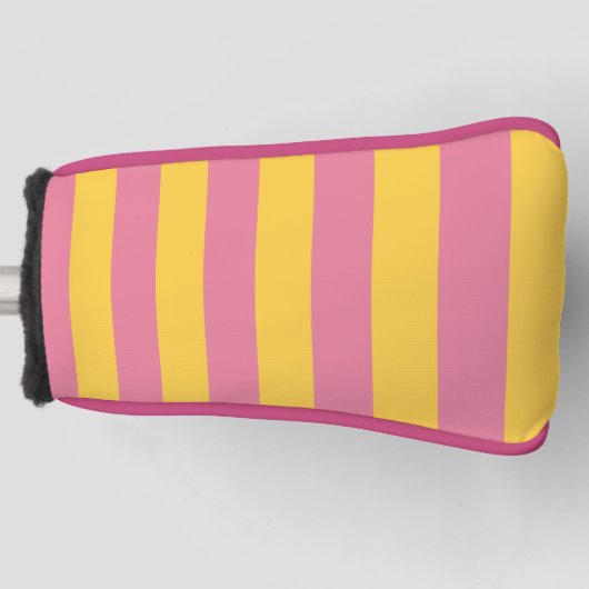 Lebhaftes rosa und gelbes vertikal gestreiftes Mus Golf Headcover (Vorderseite)