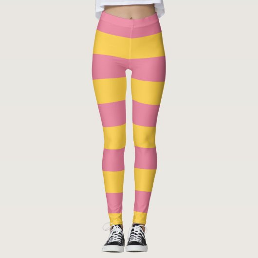 Lebhaftes rosa und gelbes vertikal gestreiftes Mus Leggings (Vorderseite)