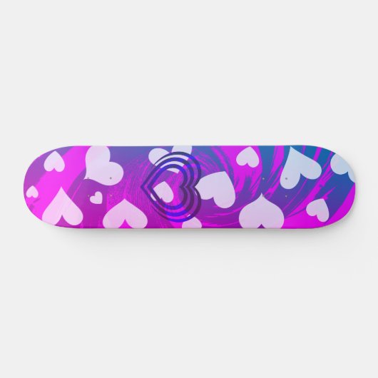 Lebhaftes rosa und weißes Herzmuster Skateboard (Horizontal)