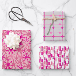 Lebhaftes rosa Wrapping Paper in Set von 3 Designs Geschenkpapier Set
