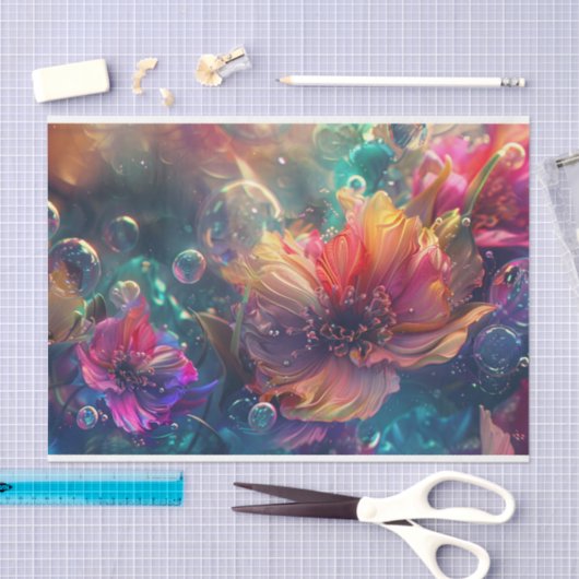 Lebhaftes rosafarbenes, Aquamarines Blumendekoupag Seidenpapier (Handwerk)